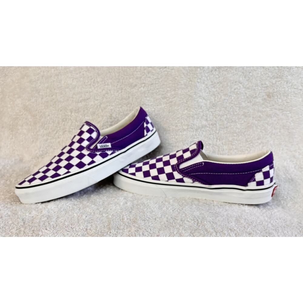 Vans Classic Slip On Checkerboard Purple White Mens 6.5 Womens 8 Skate Shoes